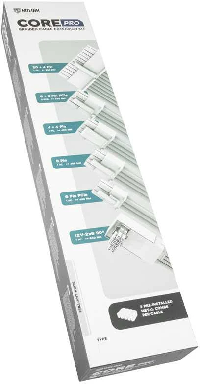„Kolink Core Pro“ pinto kabelio prailginimo rinkinys 12V-2×6 Type 1 – Brilliant Baltas