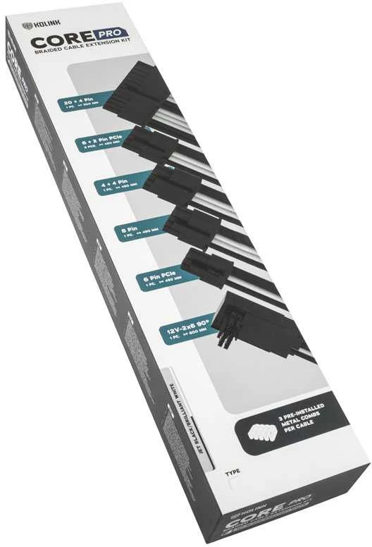 Kolink Core Pro Braided Cable Extension Kit 12V-2×6 Type 1 – Jet Juodas/Brilliant Baltas