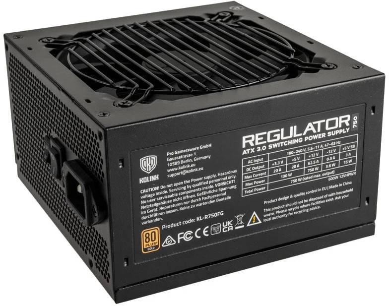 „Kolink Regulator 80 PLUS Gold“ maitinimo blokas, ATX 3.0, PCIe 5.0, modulinis – 750 vatų
