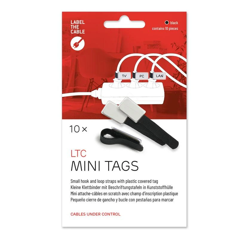 LABEL THE CABLE Mini Velcro Ties 10-piece Set - juodos spalvos