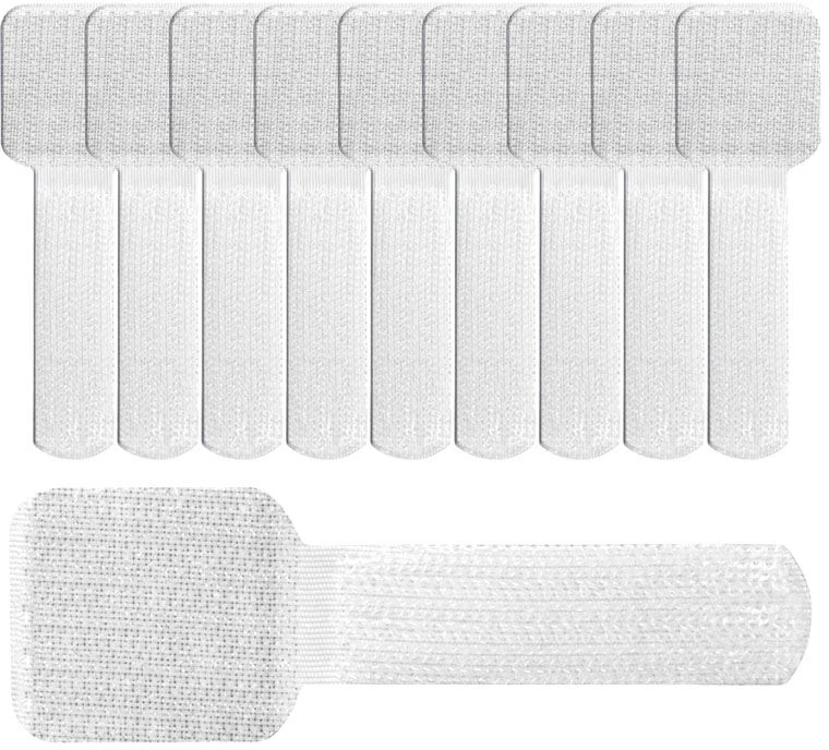 „LABEL THE CABLE“ sieninis „Velcro“ kabelio laikiklis, 10 dalių rinkinys – baltos spalvos