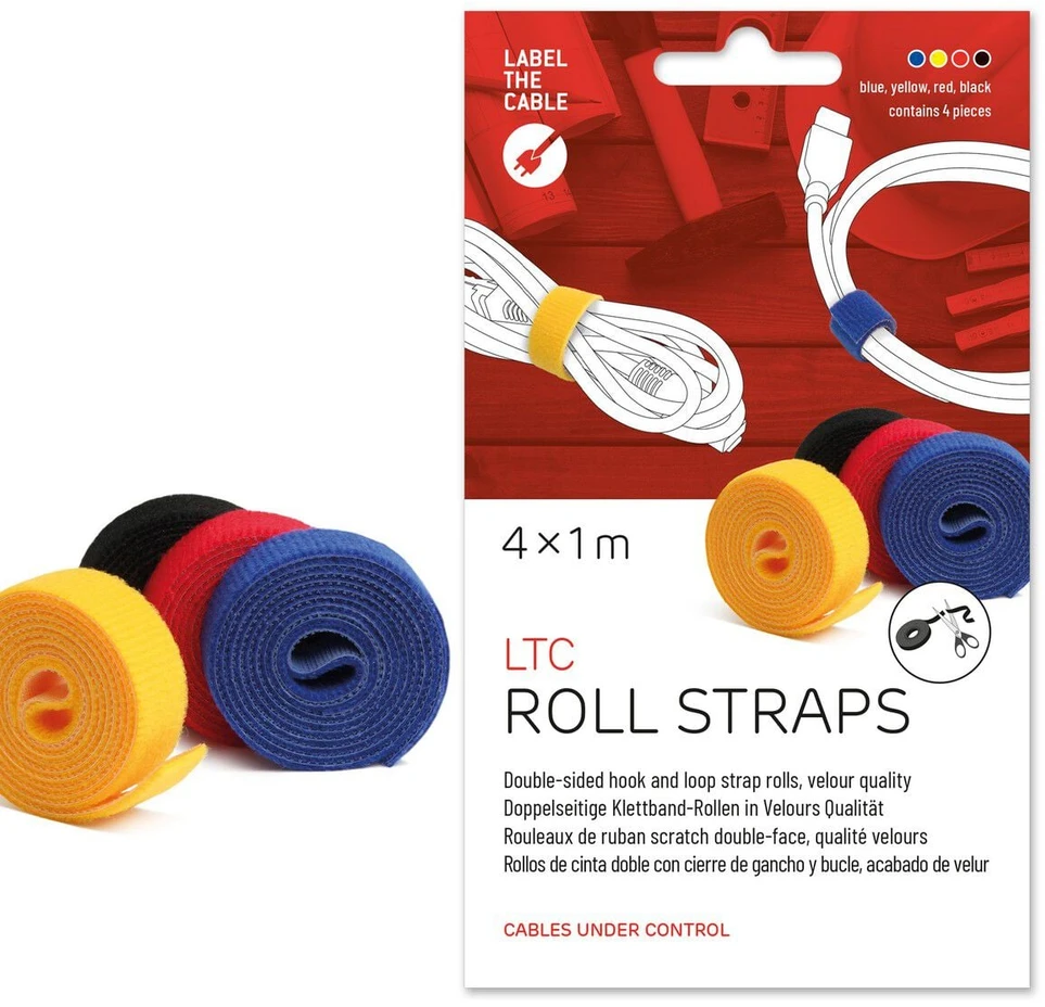 Dvipusė lipni juosta su lipnia juosta „LABEL THE CABLE“ ritinėlis, 4 x 1 m, įvairių spalvų
