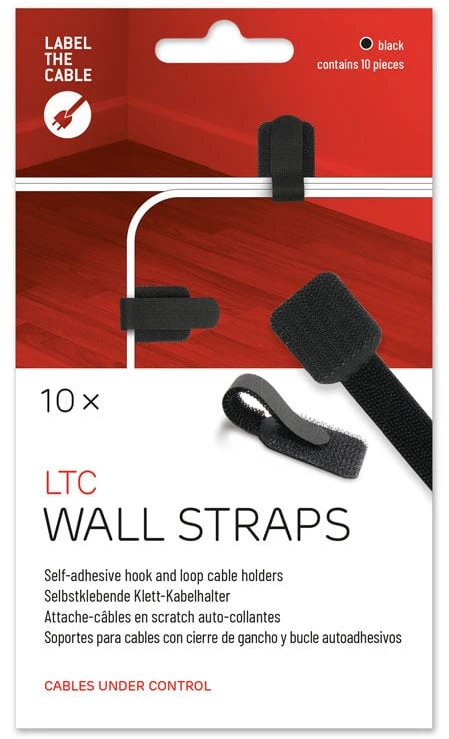 LABEL THE CABLE Wall Velcro Cable Holder 10-piece Set - juodos spalvos