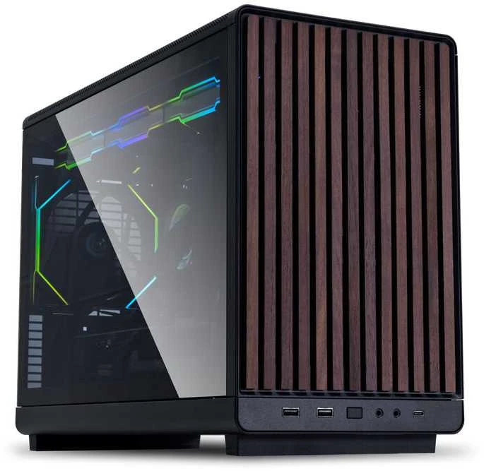 Lian Li DAN dėklai A3-mATX Wood Edition priekinis skydelis – Riešutas, juodos spalvos