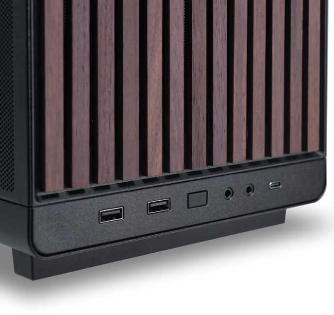Lian Li DAN dėklai A3-mATX Wood Edition priekinis skydelis – Riešutas, juodos spalvos