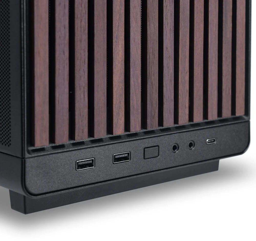 Lian Li DAN Cases A3-mATX - Walnut, juodas + 3x UNI FAN SL-INF 120 ARGB Reverse Blade Fans + 1x Standard PWM Fan - 120mm