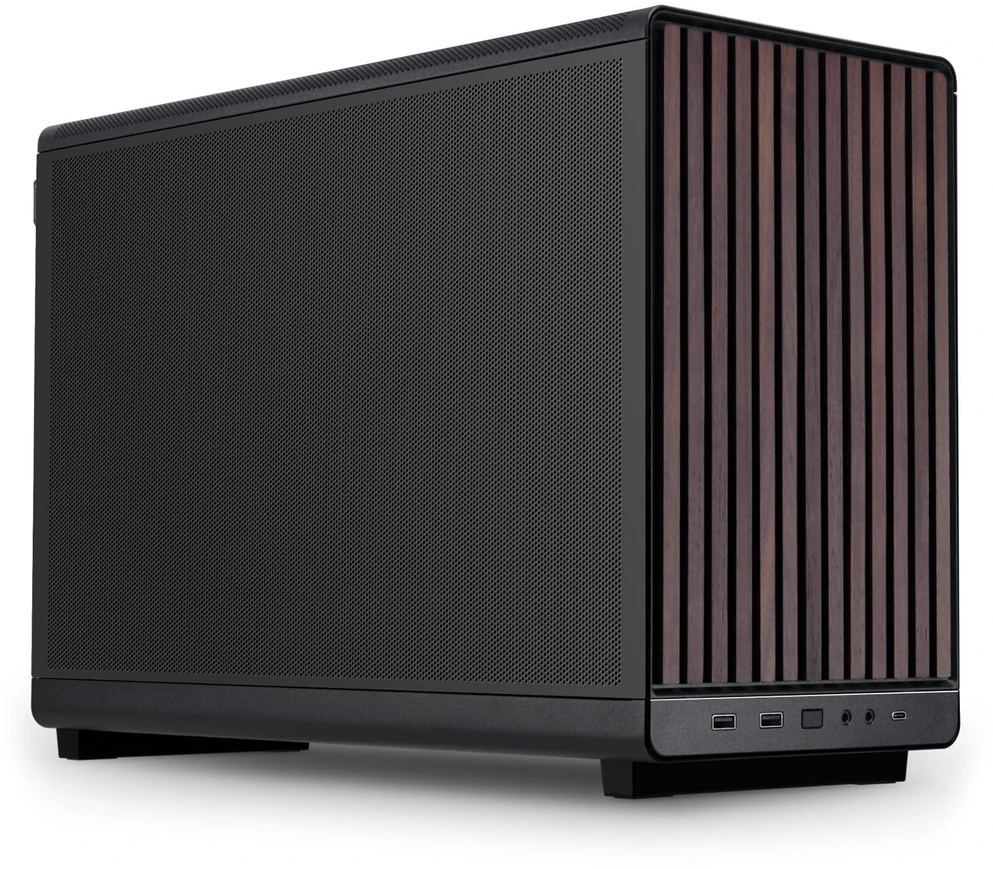 Lian Li DAN Cases A3-mATX - Walnut, juodas + 3x UNI FAN SL-INF 120 ARGB Reverse Blade Fans + 1x Standard PWM Fan - 120mm