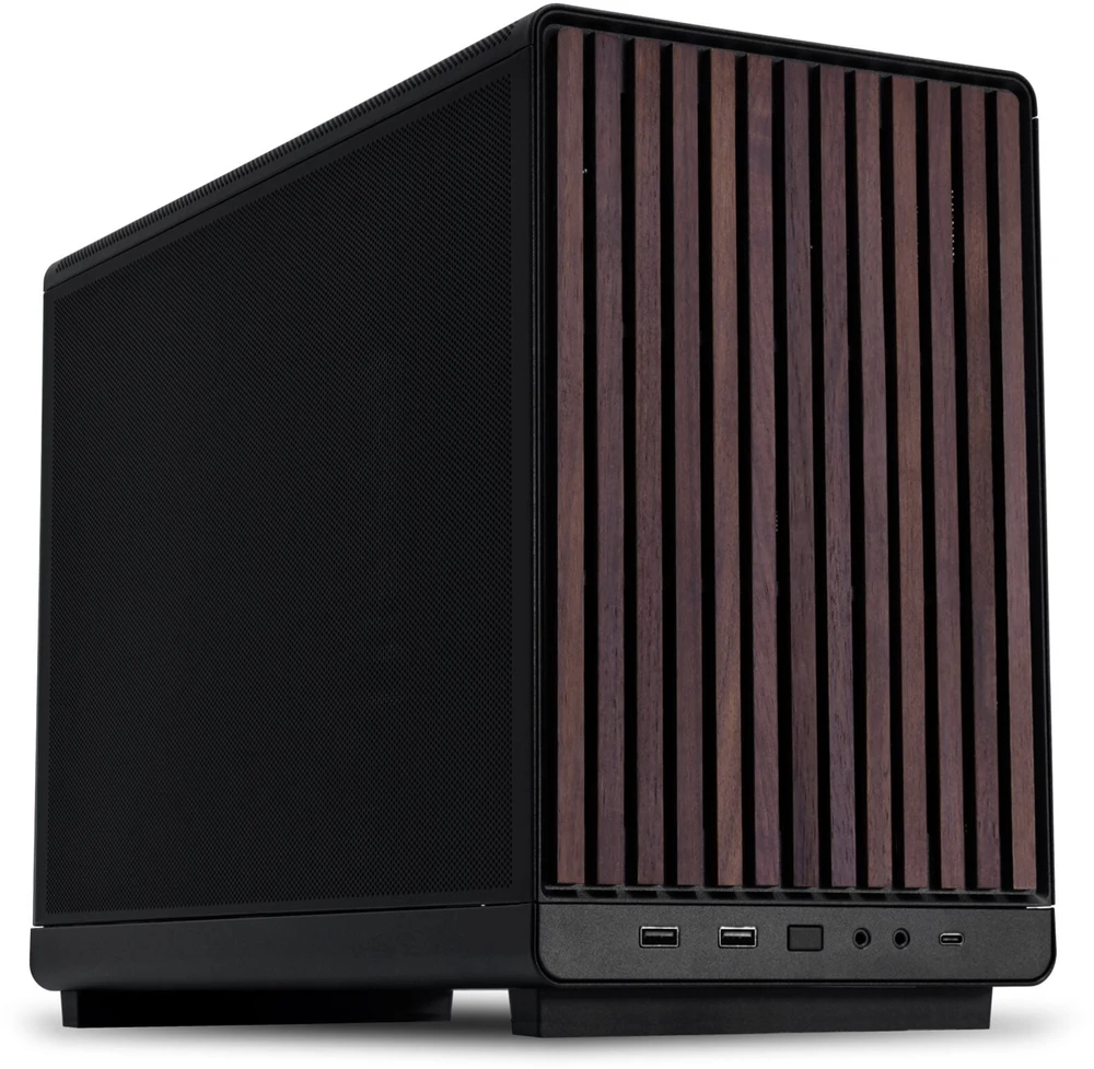 Lian Li DAN Cases A3-mATX - Walnut, juodas + 3x UNI FAN SL-INF 120 ARGB Reverse Blade Fans + 1x Standard PWM Fan - 120mm