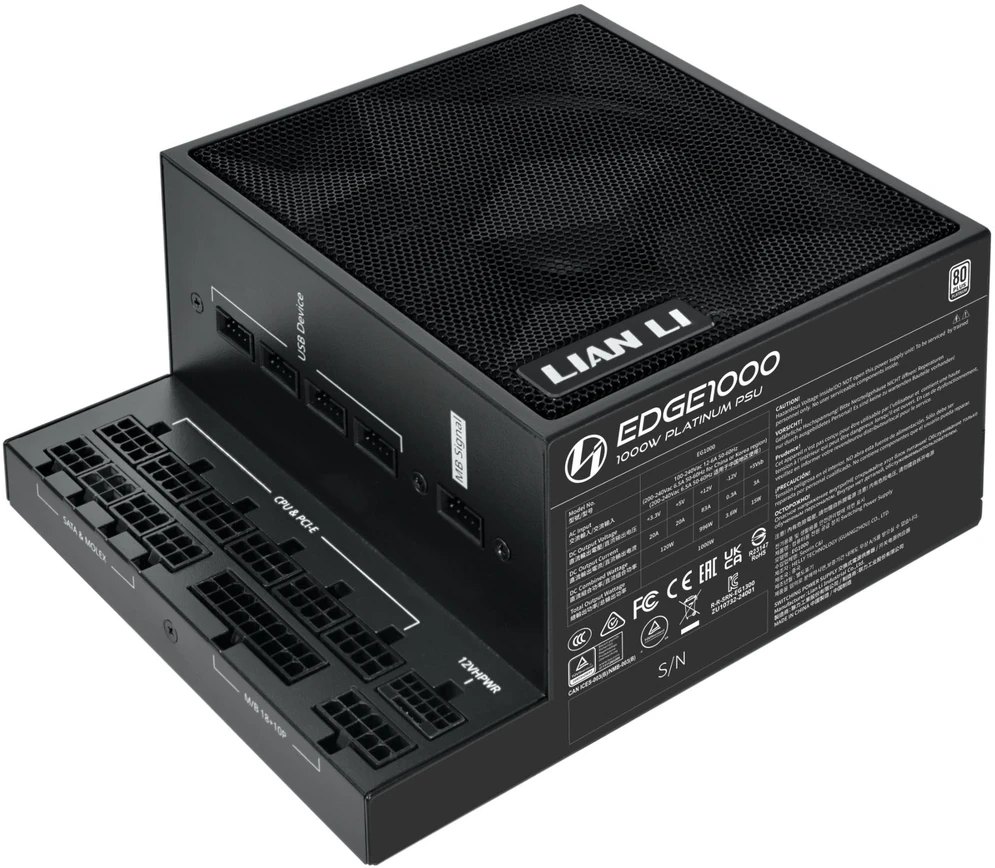 Lian Li EDGE EG1000 80 PLUS Platinum PSU, PCIe 5.1, ATX 3.1 – 1000 Watt, juodos spalvos
