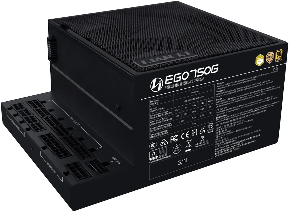 Lian Li EDGE EG750 80 PLUS Gold PSU, PCIe 5.1, ATX 3.1 – 750 Watt, juodos spalvos