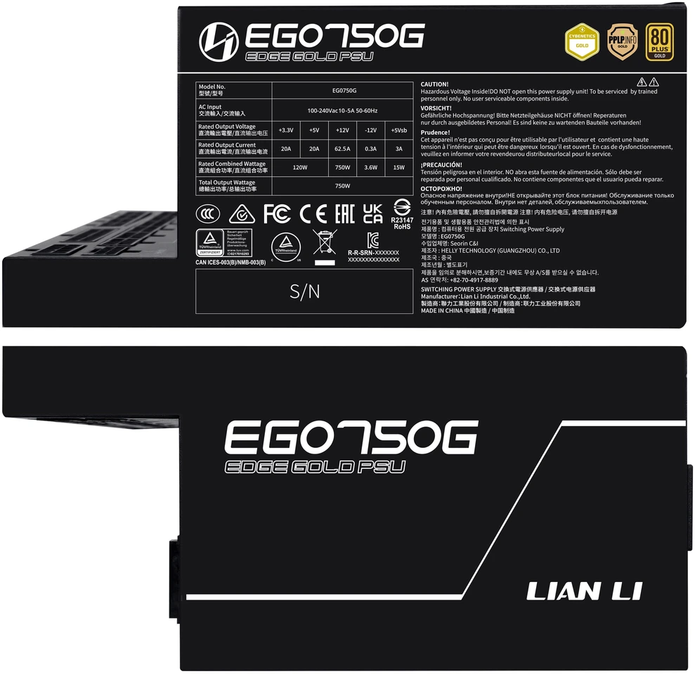 Lian Li EDGE EG750 80 PLUS Gold PSU, PCIe 5.1, ATX 3.1 – 750 Watt, juodos spalvos