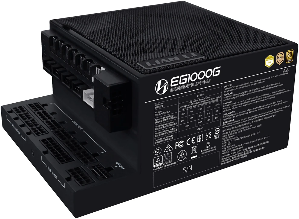 Lian Li EDGE GOLD 1000 80 PLUS Gold maitinimo šaltinis, PCIe 5.1, ATX 3.1 × 1000 vatų, juodas, įskaitant USB šakotuvą