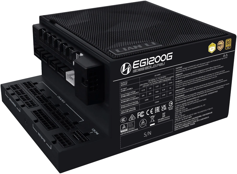 Lian Li EDGE GOLD 1200 80 PLUS Gold PSU, PCIe 5.1, ATX 3.1 – 1.200 Watt, juodos spalvos, inkl. USB-Hub