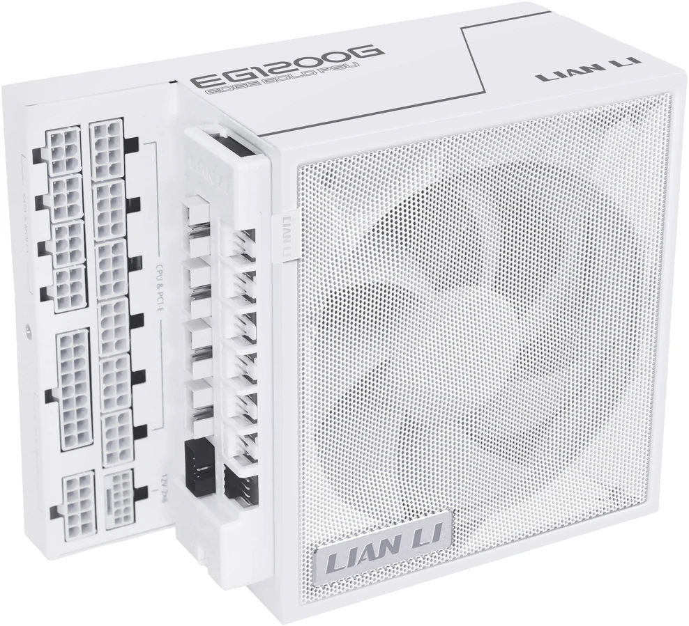 Lian Li EDGE GOLD 1200 80 PLUS Gold maitinimo blokas, PCIe 5.1, ATX 3.1 × 1.200 W, baltos spalvos, su USB šakotuvu