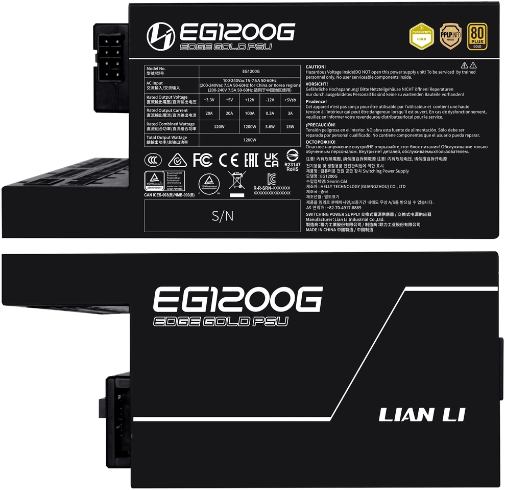 Lian Li EDGE GOLD 1200 80 PLUS Gold PSU, PCIe 5.1, ATX 3.1 – 1.200 Watt, juodos spalvos, inkl. USB-Hub