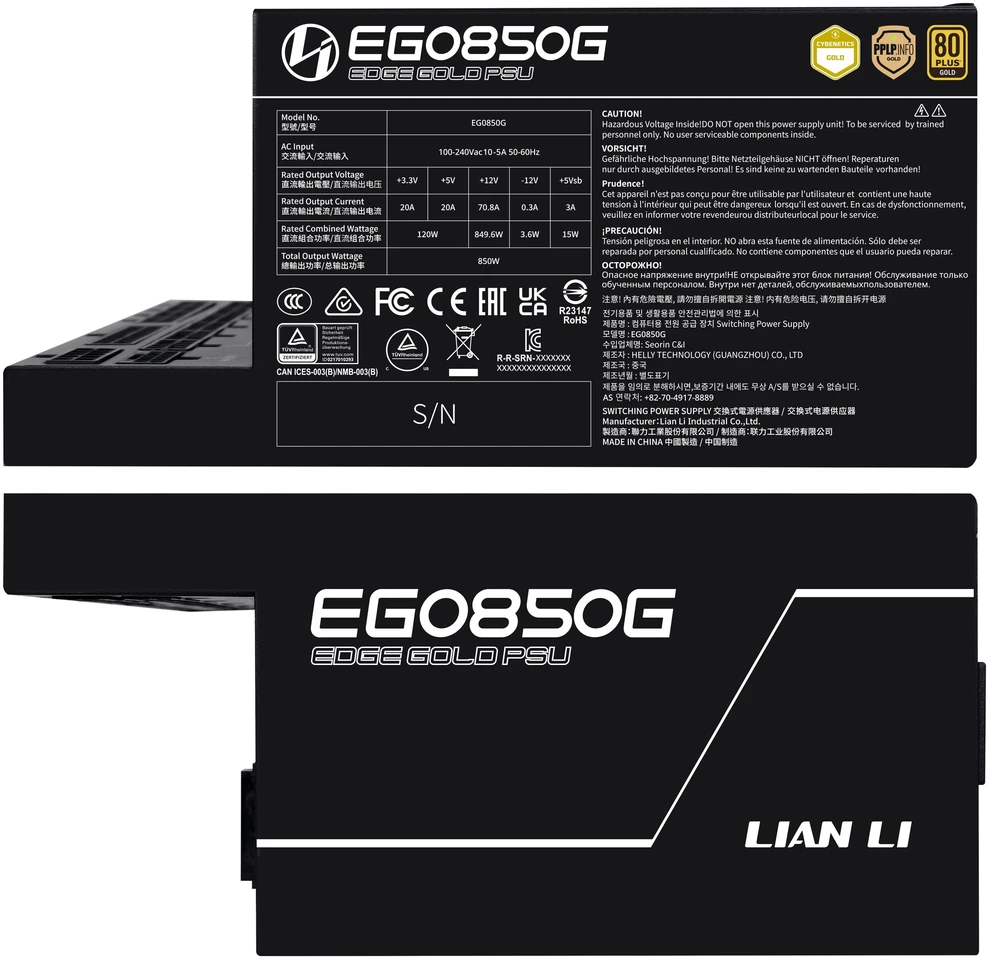 Lian Li EDGE GOLD 850 80 PLUS Gold maitinimo šaltinis, PCIe 5.1, ATX 3.1 × 850 vatų, juodas