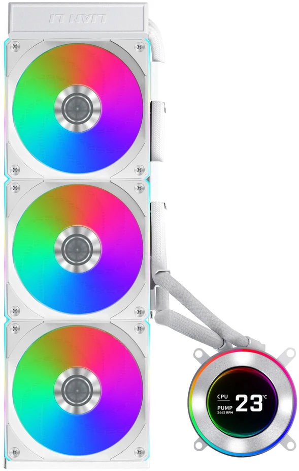Lian Li HYDROSHIFT II LCD-C 360CL ARGB universalus skysčio aušintuvas – baltos spalvos