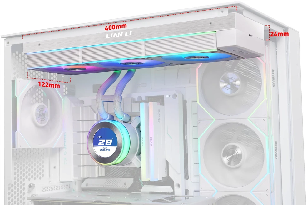 Lian Li HYDROSHIFT II LCD-C 360CL ARGB universalus skysčio aušintuvas – baltos spalvos