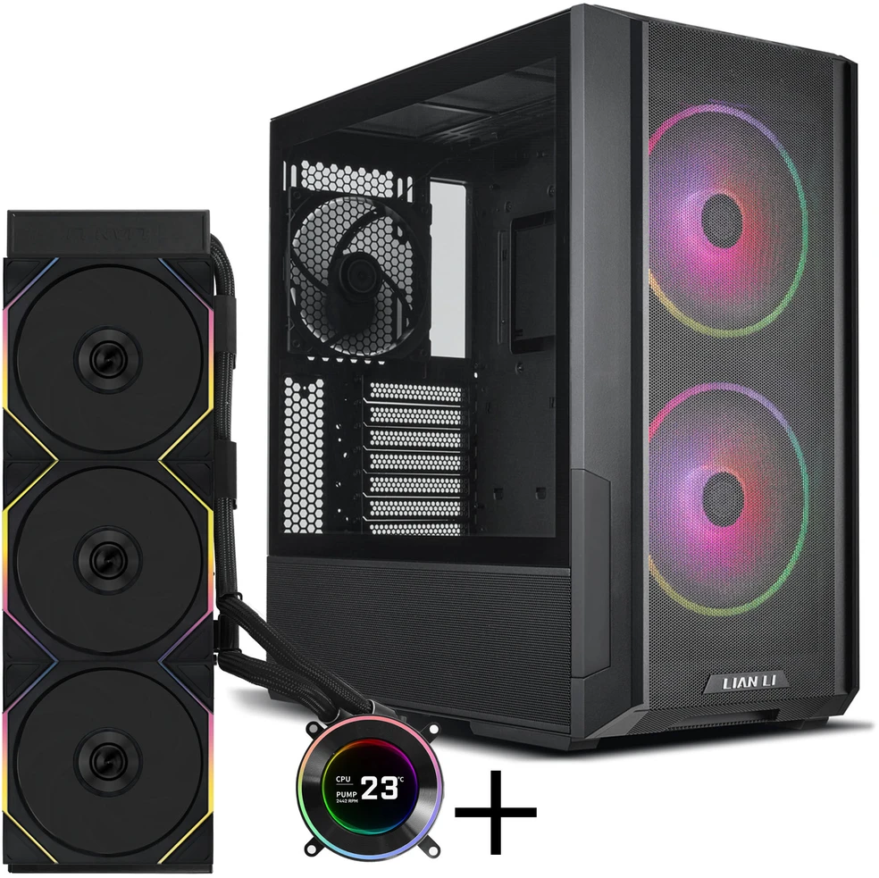 Lian Li LANCOOL 216 kompiuterio korpuso rinkinys + HYDROSHIFT II LCD-C 360TL AiO - juodas