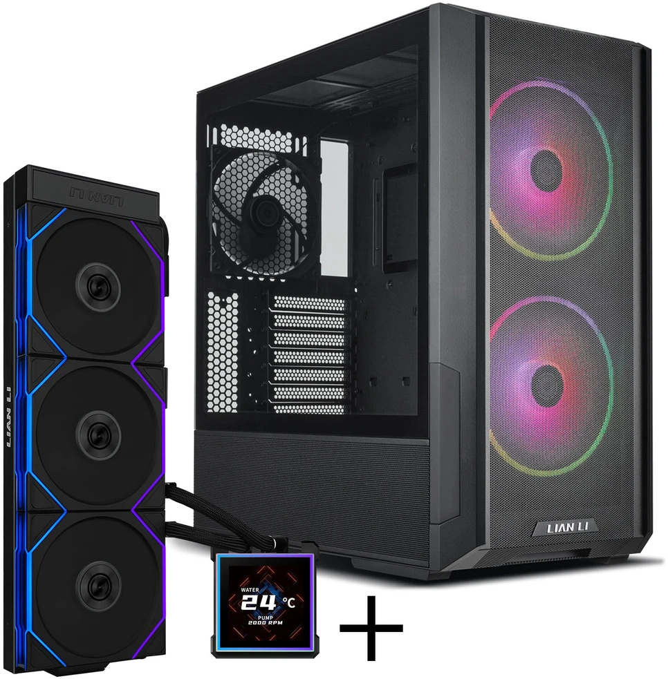 Lian Li LANCOOL 216 kompiuterio korpuso rinkinys + HYDROSHIFT II LCD-S 360TL AiO + – juodas