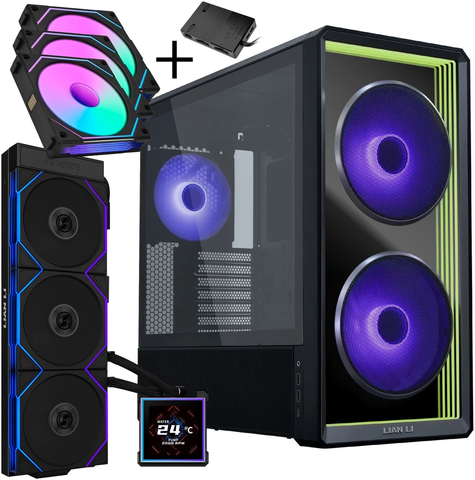 Lian Li LANCOOL 217 INF PC Case Bundle + HydroShift II LCD-S 360TL AIO + 3x UNI FAN SL-INF 120 Reverse Blade Fans - Juodas
