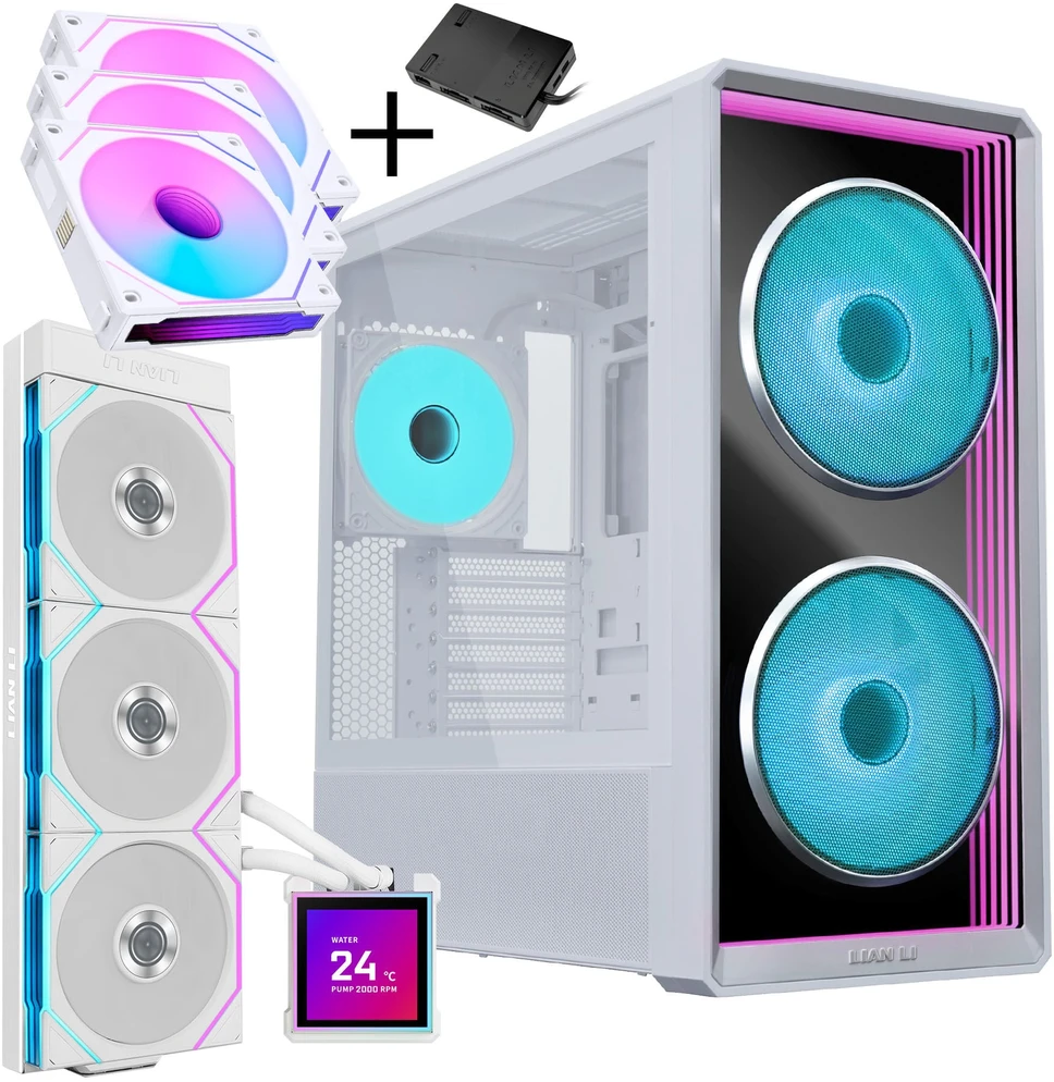 Lian Li LANCOOL 217 INF PC Case Bundle + HydroShift II LCD-S 360TL AIO + 3x UNI FAN SL-INF 120 Reverse Blade Fans - baltas