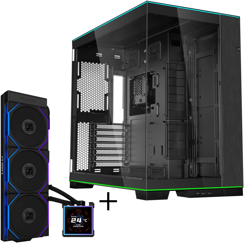 Lian Li O11 Dynamic EVO RGB PC Case Bundle + HydroShift II LCD-S 360TL AiO - Juodas