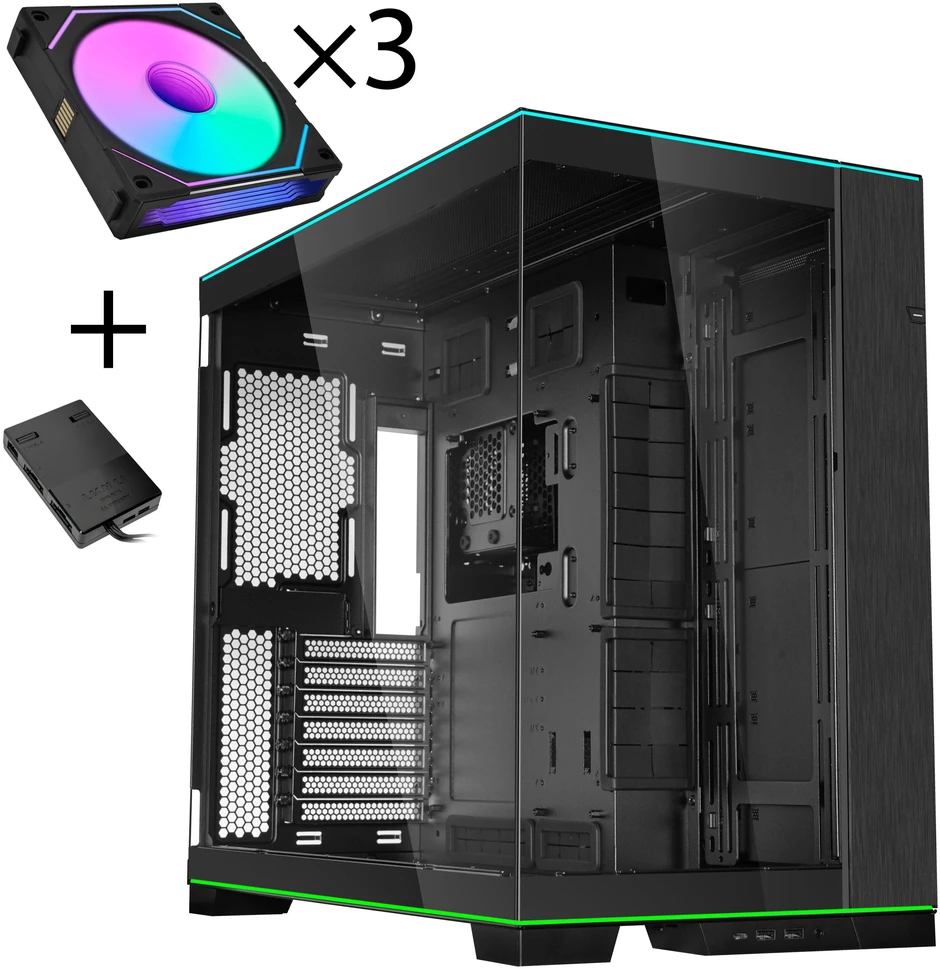 Lian Li O11 Dynamic EVO RGB PC Case Bundle, Mid-Tower, ARGB, Tempered Glass + 3x UNI FAN SL-INF - Juodas