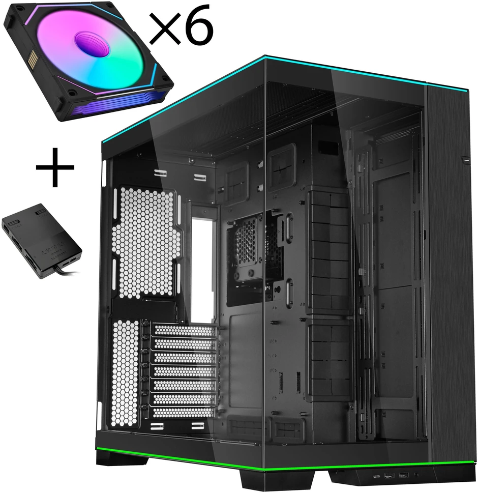 Lian Li O11 Dynamic EVO RGB PC Case Bundle, Mid-Tower, ARGB, Tempered Glass + 6x UNI FAN SL-INF Reverse Blade Fans - Juodas
