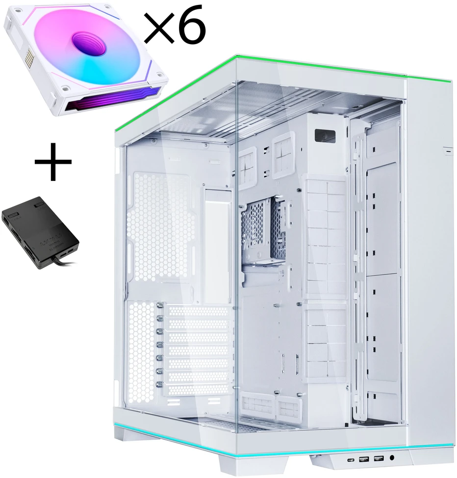 Lian Li O11 Dynamic EVO RGB PC Case Bundle, Mid-Tower, ARGB, Tempered Glass + 6x UNI FAN SL-INF Reverse Blade Fans - Baltas