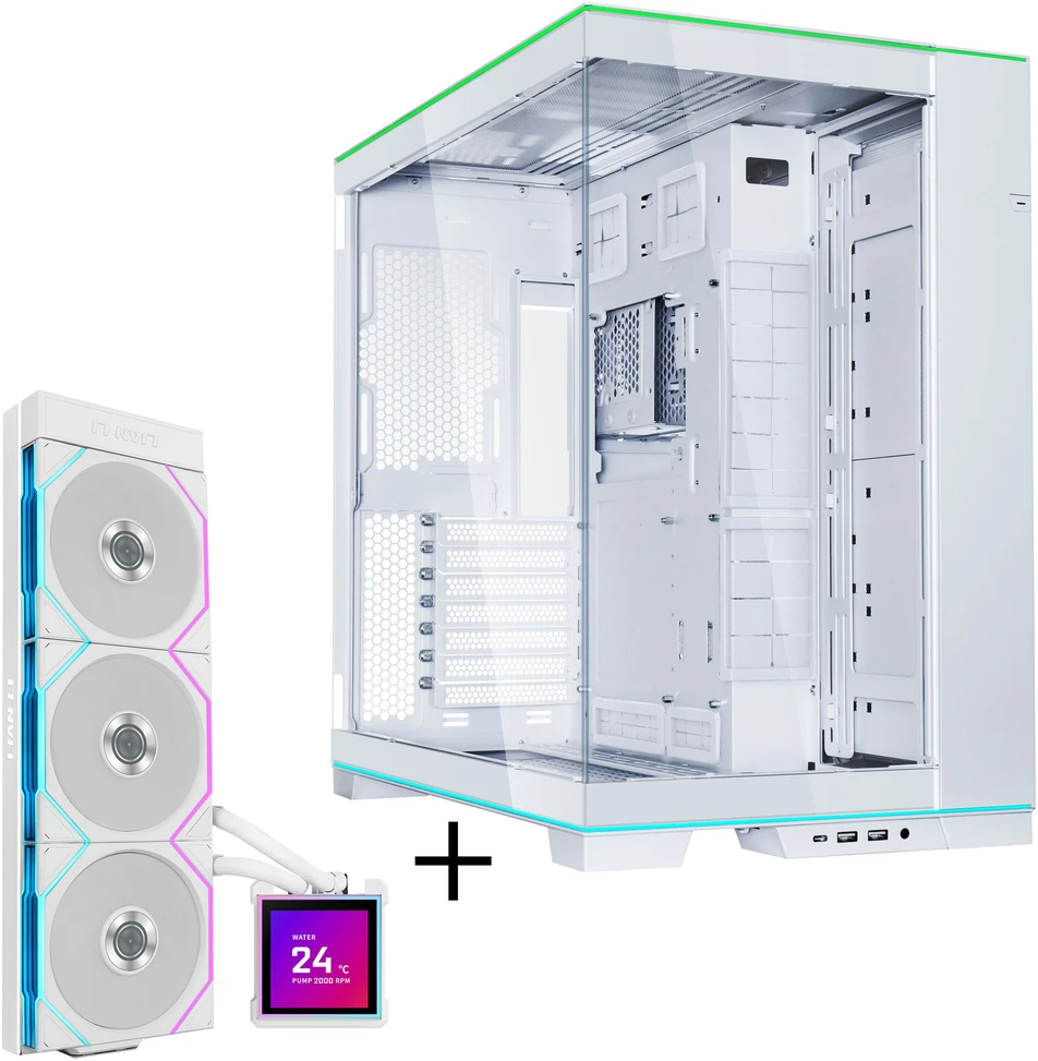 Lian Li O11 Dynamic EVO RGB kompiuterio korpuso rinkinys + HydroShift II LCD-S 360TL AiO - balta
