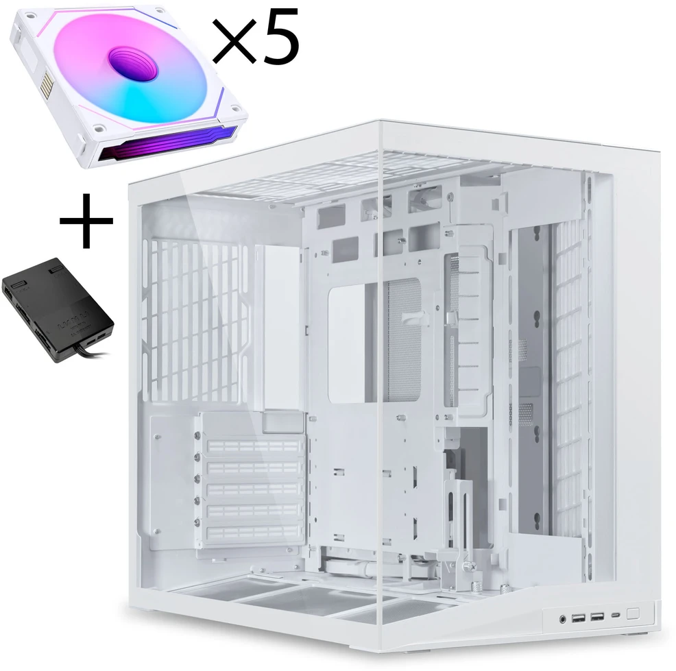 Lian Li O11 Dynamic Mini V2 - baltas - 5x UNI FAN SL-INF 120 ARGB Reverse Blade PWM fans - 120mm