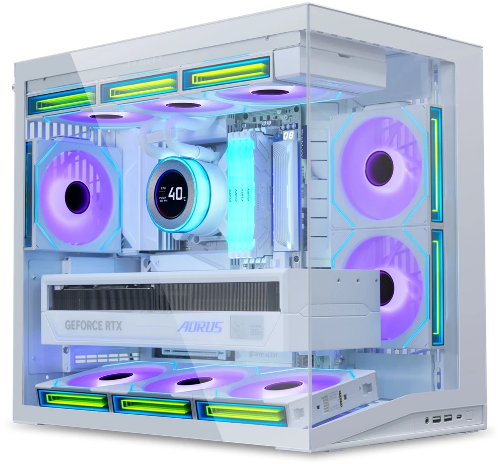 Lian Li O11 Dynamic Mini V2 - baltas - 5x UNI FAN SL-INF 120 ARGB Reverse Blade PWM fans - 120mm