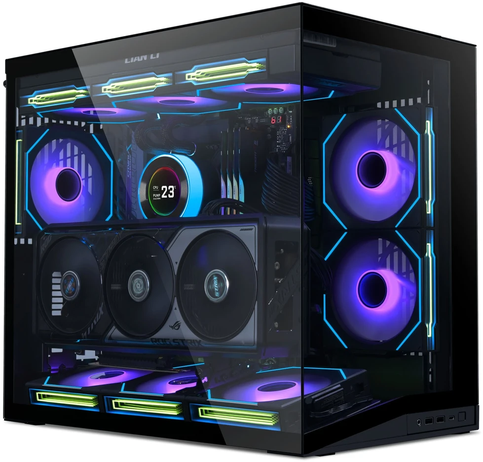 Lian Li O11 Dynamic Mini V2 "Flow" UNI FAN SL INF Edition - juodas - 5x UNI FAN SL-INF 120 ARGB Reverse Blade PWM fans - 120mm (Including controller)