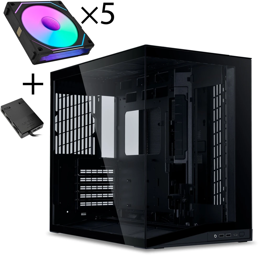 Lian Li O11 Dynamic Mini V2 "Flow" UNI FAN SL INF Edition - juodas - 5x UNI FAN SL-INF 120 ARGB Reverse Blade PWM fans - 120mm (Including controller)