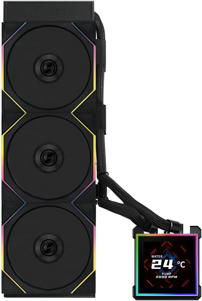 Lian Li O11 Vision Compact PC Case Bundle + HydroShift II LCD-S 360TL AiO + 3x UNI FAN SL-INF 120 Reverse Blade Fans - juodas
