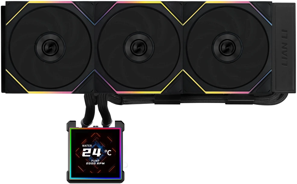 Lian Li O11 Vision Compact PC Case Bundle + HydroShift II LCD-S 360TL AiO + 3x UNI FAN SL-INF 120 Reverse Blade Fans - juodas