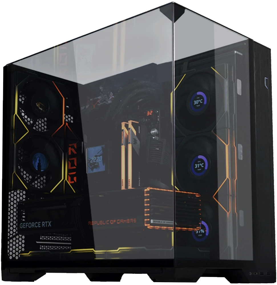 Lian Li O11 Vision Compact PC Case Bundle + 3x UNI FAN SL-INF 120 Reverse Blade Fans - Juodas