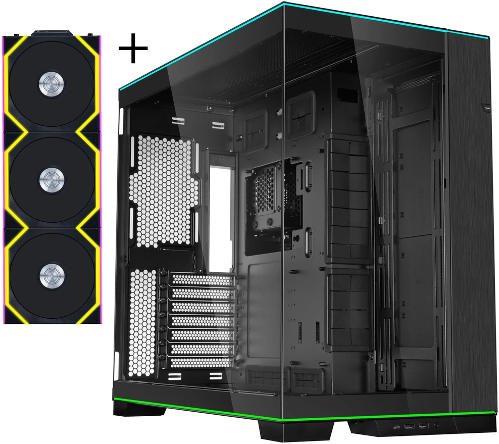 Lian Li O11D EVO RGB, Tempered Glass - juodas + UNI FAN SL Wireless ARGB PWM Fans, 3-pack including controller - 120mm