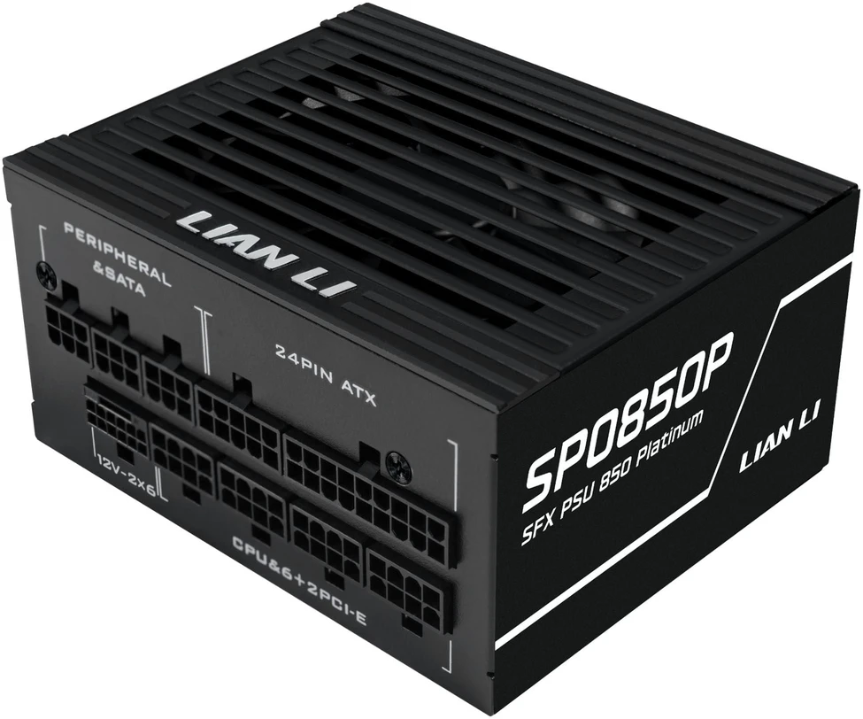 Lian Li SP serijos Platinum 80 PLUS Platinum maitinimo šaltinis, SFX, pilnai modulinis, PCIe 5.1, ATX 3.1 × 850 vatų, juodas