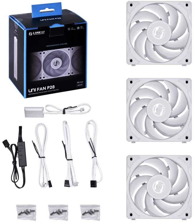 Lian Li UNI FAN P28, Triple Pack – 120mm, baltos spalvos
