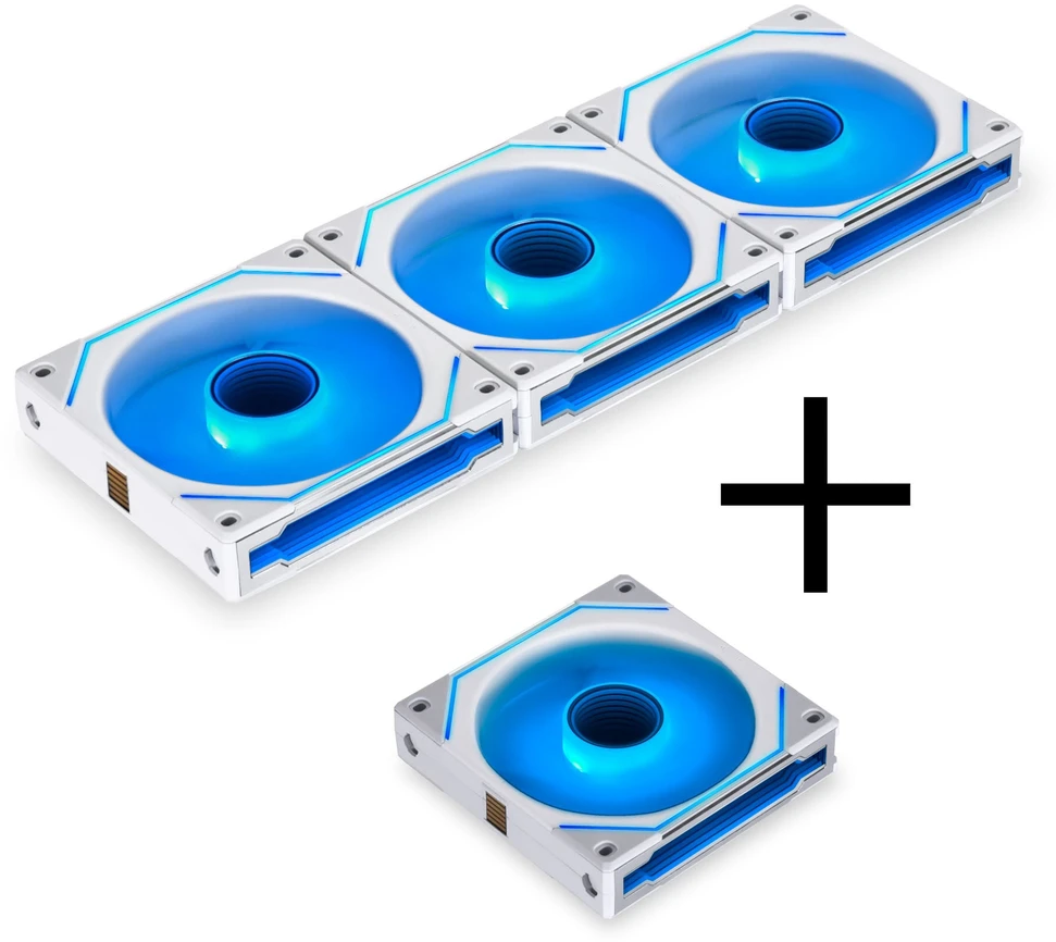 Lian Li UNI FAN SL-INF 120 ARGB PWM Fans, 3-pack including controller - 120mm, baltas + 1x UNI FAN SL-INF 120 ARGB PWM Fan - 120mm