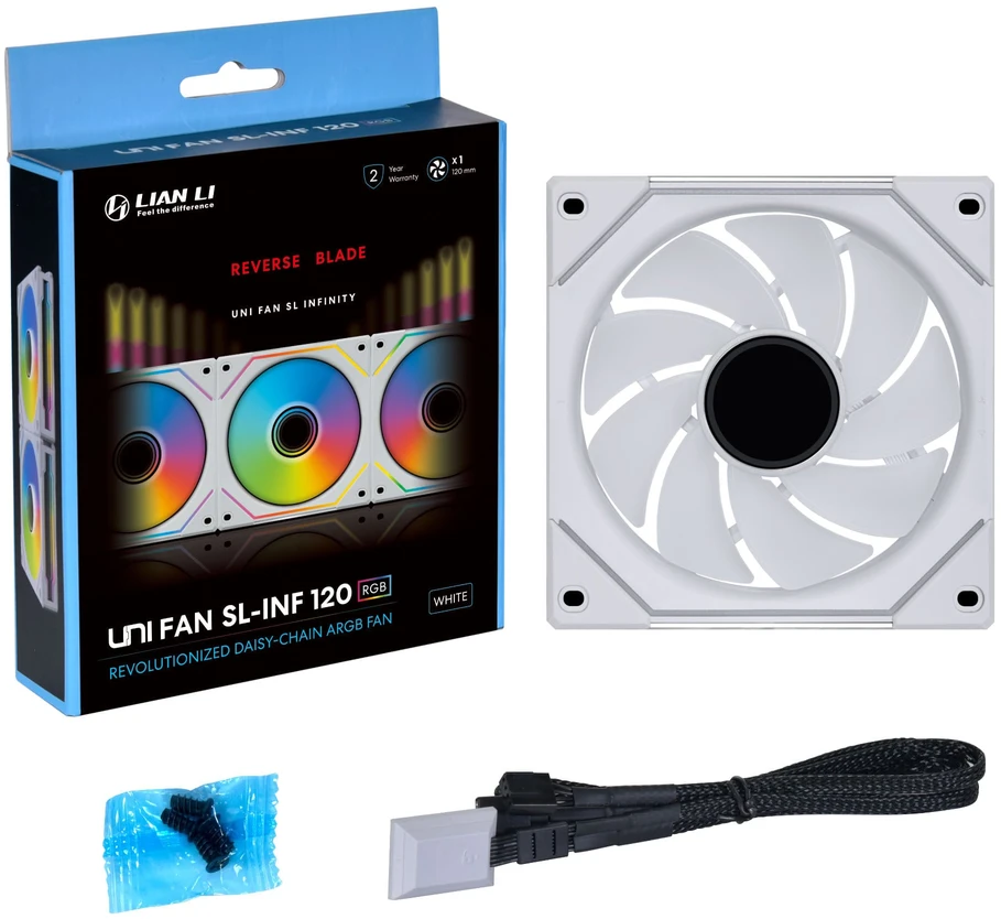 Lian Li UNI FAN SL-INF 120 ARGB Reverse Blade PWM Fan, 3-Pack Single Fans (Without Controller) - 120mm, Baltas