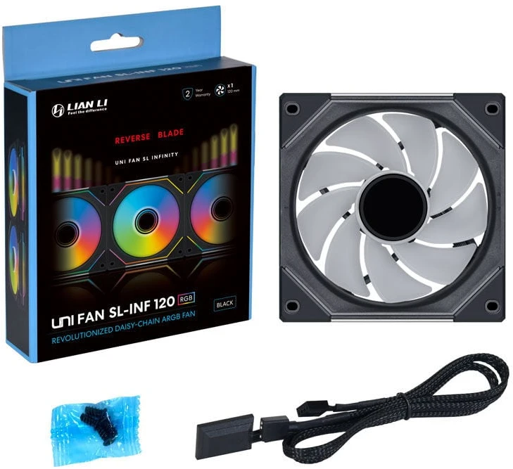Lian Li UNI FAN SL-INF 120 ARGB Reverse Blade PWM Fan, 3-Pack Single Fans (Without Controller) - 120mm, Juodas