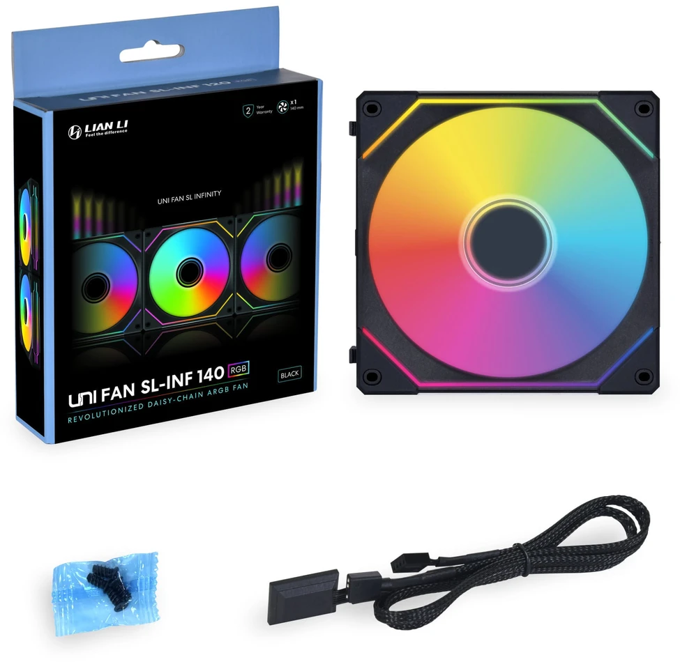 Lian Li UNI FAN SL-INF 140 ARGB Reverse Blade PWM Fan, 3-Pack Single Fans (Without Controller) - 140mm, Juodas