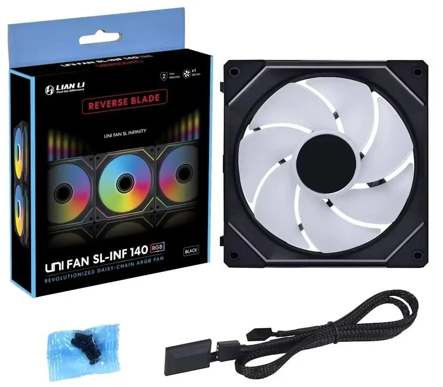 Lian Li UNI FAN SL-INF belaidis ventiliatorius, atvirkštinės mentės, ARGB, PWM – 140 mm, Juodas