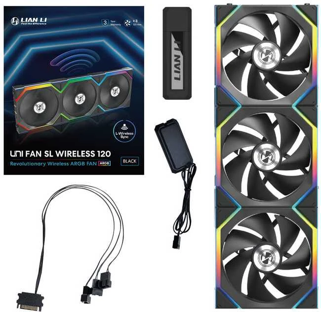 Lian Li UNI FAN SL belaidis ARGB PWM ventiliatorius, 3 vnt. pakuotė su valdikliu - 120 mm, juodas