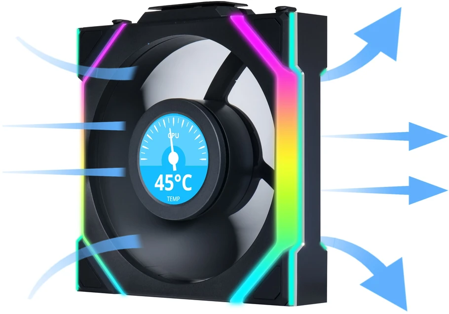 Lian Li UNI FAN SL Wireless LCD korpuso ventiliatorius, ARGB, PWM, 3er-Pack su valdikliu- 120 mm, juodos spalvos