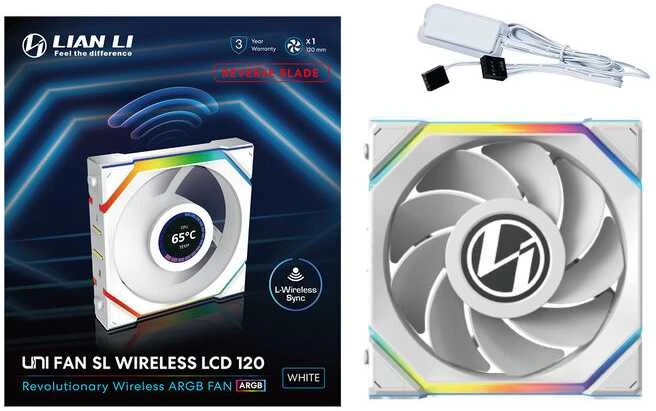 Lian Li UNI FAN SL Wireless LCD korpuso ventiliatorius, ARGB, PWM – Reverse Blade, 120 mm, baltos spalvos