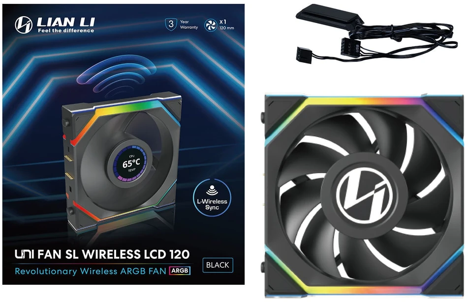 Lian Li UNI FAN SL Wireless LCD korpuso ventiliatorius, ARGB, PWM – 120 mm, juodos spalvos